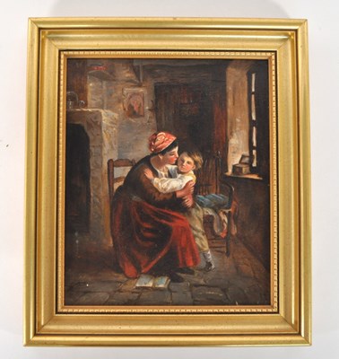 Lot 711 - 19TH CENTURY OIL PAINTING ON CANVAS OF MOTHER AND CHILD