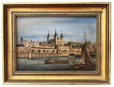 Lot 604 - 19TH CENTURY BRITISH SCHOOL OIL ON PANEL PAINTING OF TOWER OF LONDON