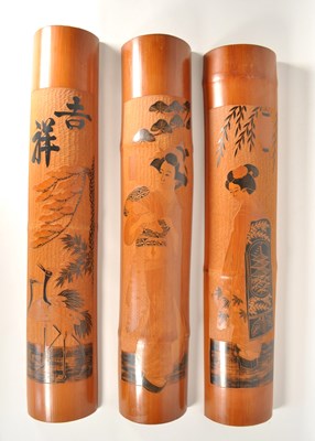 Lot 714 - THREE 20TH CENTURY VINTAGE JAPANESE BAMBOO WALL HANGINGS