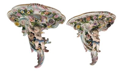 Lot 42 - SITZENDORF LATE 19TH / EARLY 20TH CENTURY PORCELAIN WALL BRACKETS