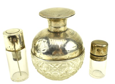 Lot 89 - COLLECTION OF THREE HALLMARKED SILVER & CUT GLASS SCENT BOTTLES