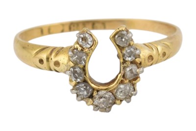 Lot 2 - 19TH CENTURY 18CT GOLD & DIAMOND HORSHOE MOTIF RING