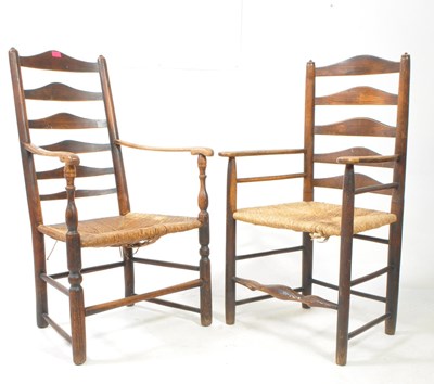 Lot 704 - TWO EARLY 20TH CENTURY ARTS AND CRAFTS OAK LADDER BACK CHAIRS