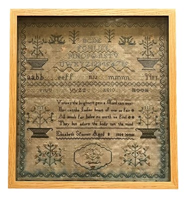 Lot 438 - VICTORIAN 19TH CENTURY 1884 SAMPLER BY ELIZABETH SPOONER AGED 8