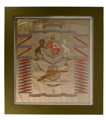 Lot 108 - 18TH CENTURY EMBROIDERED SILK PANEL - ROYAL FIELD ARTILLERY