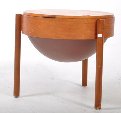 Lot 616 - MID CENTURY TEAK SEWING BOX OF CIRCULAR SHAPE