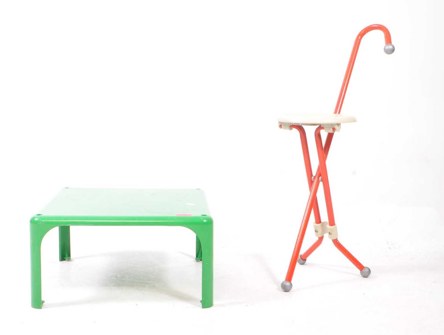 Lot 584 - 1960S VICO MAGISTRETTI LOW GREEN TABLE WITH FOLDING CHAIR STOOL
