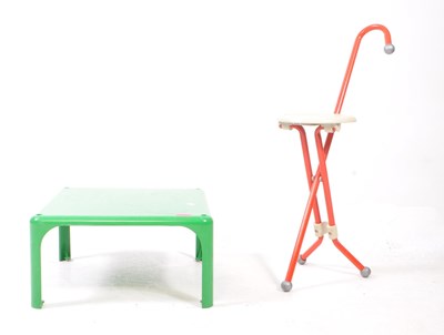 Lot 584 - 1960S VICO MAGISTRETTI LOW GREEN TABLE WITH FOLDING CHAIR STOOL