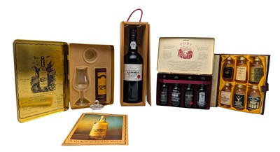 Lot 192 - ASSORTMENT OF MINIATURE PORT & WHISKY BOTTLES IN BOXES