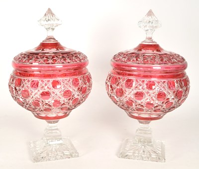 Lot 22 - PAIR OF BOHEMIAN CRYSTAL LIDDED VASES