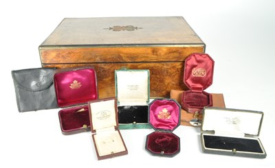 Lot 227 - VICTORIAN 19TH CENTURY WALNUT JEWELLERY BOX WITH OTHERS