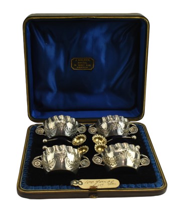 Lot 27 - CASED VICTORIAN 19TH CENTURY SILVER CONDIMENT SET