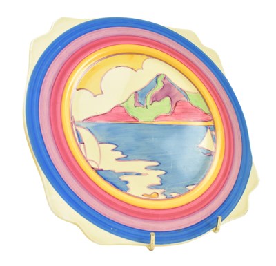 Lot 15 - CLARICE CLIFF FANTASQUE - GIBRALTAR PATTERN - 1930 CERAMIC DINNER PLATE