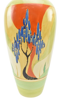 Lot 20 - CLARICE CLIFF - WINDBELLS PATTERN - PAIR OF BIZARRE RANGE 1930S CERAMIC BALUSTER VASES