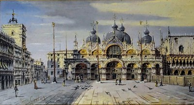 Lot 478 - VENETIAN EARLY 20TH CENTURY OIL ON PANEL PAINTING OF ST MARK'S SQUARE