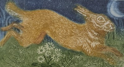 Lot 78 - JULIA MANNING (BRITISH, CONTEMPORARY) - RUN RABBIT RUN - LIMITED EDITION COLOURED ETCHING