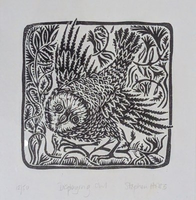 Lot 83 - STEPHEN HILLS - DISPLAYING OWL - LIMITED EDITION ETCHING ON PAPER