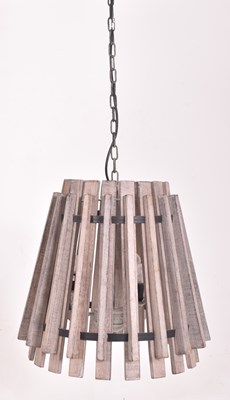 Lot 314 - RETRO 20TH CENTURY WOOD & METAL ' BUCKET ' CHANDELIER