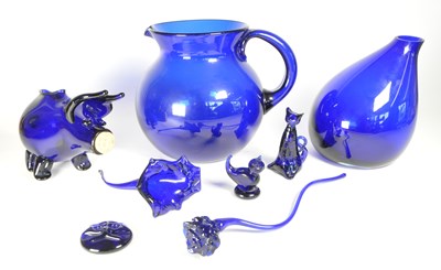 Lot 40 - COLLECTION OF BRISTOL BLUE AND OTHER GLASS ITEMS SOME SIGNED