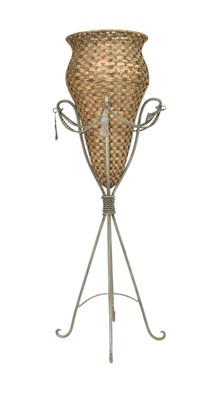 Lot 464 - FRENCH MANNER WROUGHT METAL & WICKER FLOOR JARDINIERE