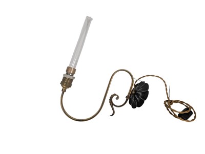 Lot 579 - 20TH CENTURY BRASS SCROLLED WALL SCONCE WITH LONG LIGHT BULB