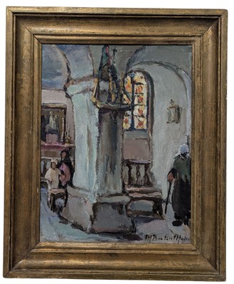 Lot 340 - MARIE BERTON-MAIRE (FRENCH, 1894-) - CHURCH INTERIOR OIL ON CANVAS