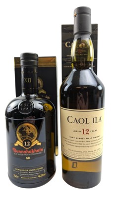 Lot 178 - CAOL ILA 12 YEARS WHISKY T/W BUNNAHABHAIN 12 YEARS BOTTLE (2)