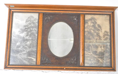 Lot 1044 - EDWARDIAN OVERMANTEL OAK TRIPTYCH MIRROR