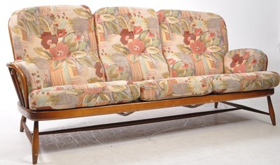 Lot 811 - ERCOL JUBILEE RANGE MID CENTURY BEECH THREE SEATER SOFA