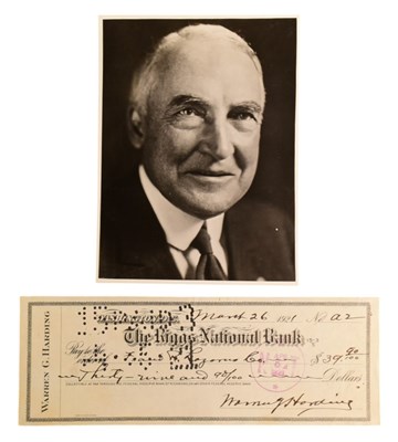 Lot 19 - PRESIDENTS - WARREN G HARDING - AUTOGRAPH ON A CHEQUE