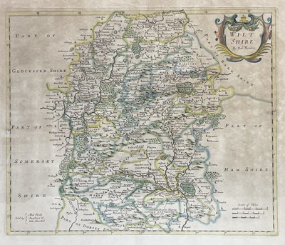 Lot 488 - ROBERT MORDEN - LATE 17TH CENTURY COLOURED ENGRAVED MAP OF WILTSHIRE