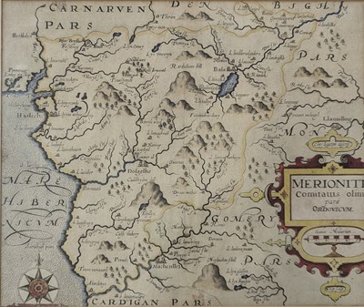 Lot 428 - WILLIAM CAMDEN - 17TH CENTURY COLOURED ENGRAVED MAP MERIONITH