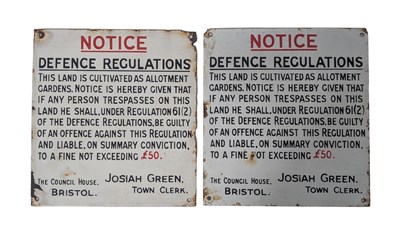 Lot 209 - PAIR OF EARLY 20TH CENTURY DEFENCE REGULATIONS ENAMEL SIGNS