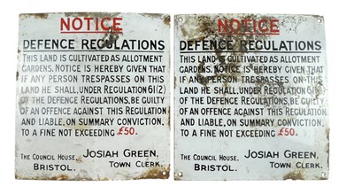 Lot 31 - PAIR OF EARLY 20TH CENTURY DEFENCE REGULATIONS ENAMEL SIGNS