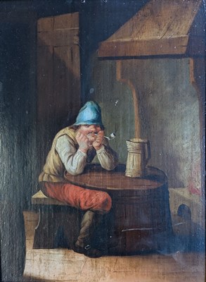 Lot 393 - AFTER ADRIAEN VAN OSTADE (1610-1685) - DRINKING PIECE - OIL ON OAK PANEL PAINTING