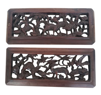 Lot 354 - TWO 20TH CENTURY CHINESE CARVED HARDWOOD PANELS