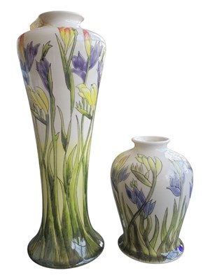Lot 70 - TWO 2001 COBRIDGE STONEWARE VASES WITH FLORAL DESIGNS