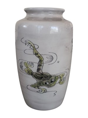 Lot 76 - ANDREW HULL FOR COBRIDGE - 2001 STONEWARE VASE WITH FROG DESIGN