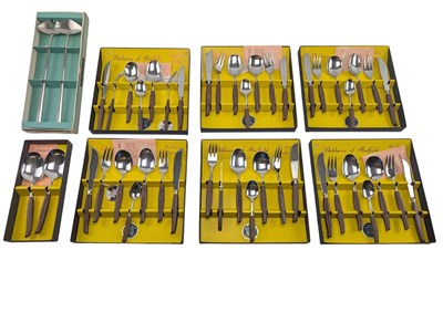 Lot 196 - ASHBERRY OF SHEFFIELD - MID CENTURY TEAK HANDLED CUTLERY SERVICE