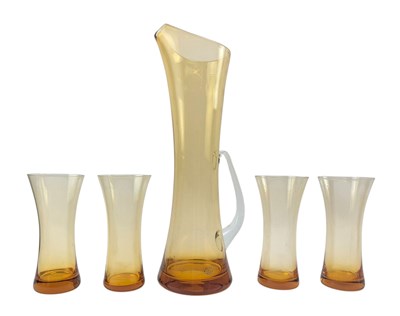Lot 31 - KROSNO - MID CENTURY POLISH STUDIO ART GLASS PITCHER AND GLASSES