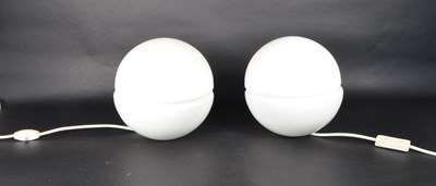 Lot 820 - BRITISH MODERN DESIGN - PAIR OF WHITE GLASS GOBULAR TABLE LAMPS