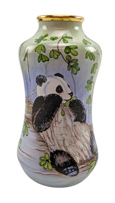 Lot 84 - MOORCROFT - ENAMELLED BALUSTER VASE FEATURING PANDA FAMILY DESIGN