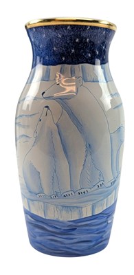 Lot 93 - J. HORNE FOR MOORCROFT - ICE FLOE - LIMITED EDITION ENAMEL VASE, BOXED WITH CERTIFICATE