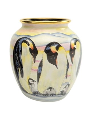 Lot 88 - MOORCROFT - ENAMELLED EMPEROR PENGUIN BALUSTER VASE IN ORIGINAL BOX