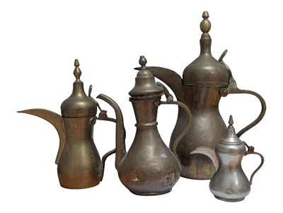 Lot 270 - COLLECTION OF 19TH CENTURY BRASS MIDDLE EASTERN DALLAH POTS