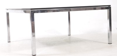 Lot 842 - MANNER OF MERROW ASSOCIATES CHROME AND SMOKED GLASS SQUARE COFFEE TABLE