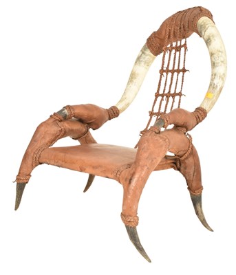 Lot 42 - 2OTH CENTURY COW HORN AND LEATHER ARMCHAIR
