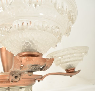 Lot 432 - ART DECO STYLE CEILING CHANDELIER WITH FIVE FROSTED SHADES
