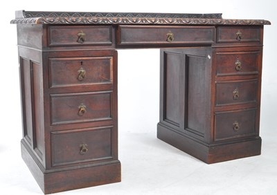 Lot 999 - VICTORIAN 19TH CENTURY CARVED OAK TWIN PEDESTAL OFFICE DESK