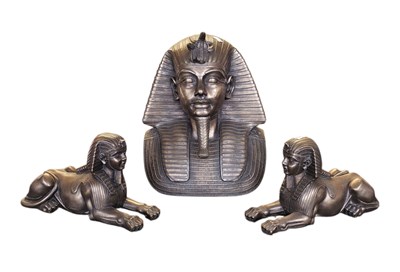 Lot 278 - THREE LATE 20TH CENTURY CONTEMPORARY RESIN EGYPTIAN PHARAOH FIGURES